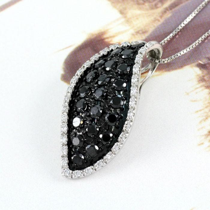 ブラックダイヤモンド ネックレス ゴールド k10 10k ペンダント パヴェ リーフ 葉 10金 誕生日 プレゼント 父の日の画像