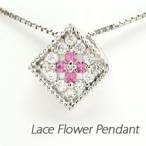 ダイヤモンド ネックレス レディース ゴールド 10k ピンクサファイア ペンダント フラワー 花 透かし 誕生日 プレゼント 父の日