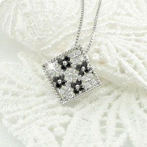 ブラックダイヤモンド ネックレス ゴールド 18k ペンダント フラワー 透かし スクエア 18金 誕生日 プレゼント 父の日の画像