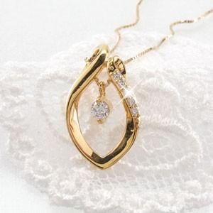 ネックレス ダイヤモンド ゴールド 18k ペンダント 揺れる マーキス 18金 0.15ct 誕生日 プレゼント 父の日の画像