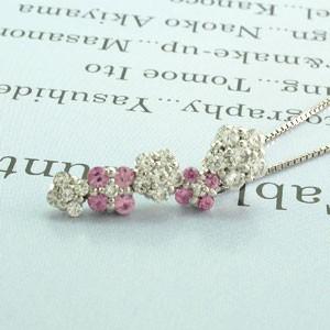 ダイヤモンド ネックレス レディース ゴールド 18k ピンクサファイア ペンダント フラワー 花 18金 k18 誕生日 プレゼント 父の日の画像