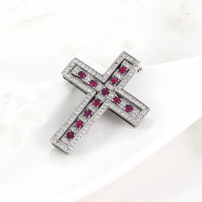 クロス ネックレス レディース ダイヤモンド ゴールド 18k ルビー 