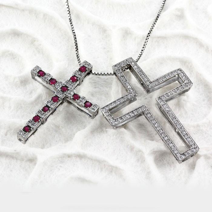 クロス ネックレス レディース ダイヤモンド ゴールド 18k ルビー 