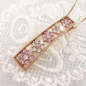 ネックレス ダイヤモンド ゴールド 18k ピンクサファイア ペンダント フラワー 花 ミル 18金 誕生日 プレゼント 父の日の画像