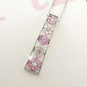 ダイヤモンド ネックレス レディース ゴールド 18k ピンクサファイア ペンダント フラワー 花 ミル 18金 誕生日 プレゼント 父の日の画像