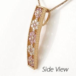 ネックレス ダイヤモンド ゴールド 18k ピンクサファイア ペンダント フラワー 花 ミル 18金 誕生日 プレゼント 父の日の画像