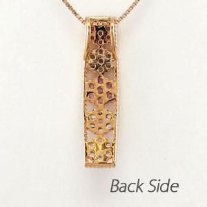 ネックレス ダイヤモンド ゴールド 18k ピンクサファイア ペンダント フラワー 花 ミル 18金 誕生日 プレゼント 父の日の画像