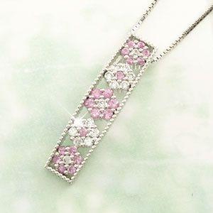 ダイヤモンド ネックレス レディース ゴールド 18k ピンクサファイア ペンダント フラワー 花 ミル 18金 誕生日 プレゼント 父の日の画像