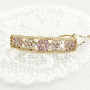 ネックレス ダイヤモンド ゴールド 18k ピンクサファイア ペンダント フラワー 花 ミル 18金 誕生日 プレゼント 父の日の画像