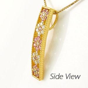 ネックレス ダイヤモンド ゴールド 18k ピンクサファイア ペンダント フラワー 花 ミル 18金 誕生日 プレゼント 父の日の画像