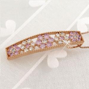 ネックレス ダイヤモンド ゴールド 18k ピンクサファイア ペンダント フラワー 花 ミル 18金 誕生日 プレゼント 父の日の画像