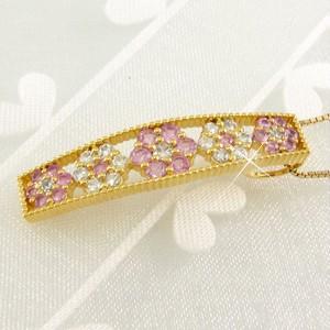 ネックレス ダイヤモンド ゴールド 18k ピンクサファイア ペンダント フラワー 花 ミル 18金 誕生日 プレゼント 父の日の画像