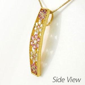 ネックレス ダイヤモンド ゴールド 18k ピンクサファイア ペンダント フラワー 花 ミル 18金 誕生日 プレゼント 父の日の画像