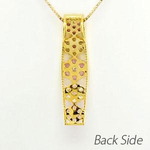 ネックレス ダイヤモンド ゴールド 18k ピンクサファイア ペンダント フラワー 花 ミル 18金 誕生日 プレゼント 父の日の画像