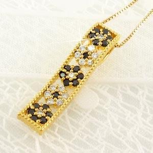 ブラックダイヤモンド ネックレス ゴールド 18k ペンダント フラワー 花 ミル ブラックダイヤ 18金 誕生日 プレゼント 父の日の画像