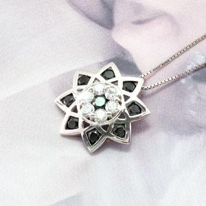 ブラックダイヤモンド ネックレス ゴールド k10 10k ペンダント フラワー 花 ヒマワリ ブラックダイヤ 10金 誕生日 プレゼント 父の日の画像