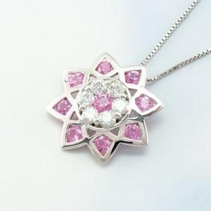 ネックレス レディース ダイヤモンド ゴールド 10k ピンクサファイア ペンダント フラワー 花 ヒマワリ 誕生日 プレゼント 父の日の画像