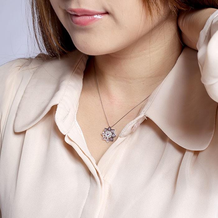 ネックレス レディース ダイヤモンド ゴールド 10k ピンクサファイア ペンダント フラワー 花 ヒマワリ 誕生日 プレゼント 父の日の画像