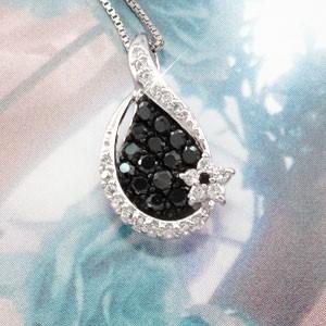 ブラックダイヤモンド ネックレス ゴールド 18k ペンダント パヴェ ブラックダイヤ フラワー ドロップ 誕生日 プレゼント 父の日の画像