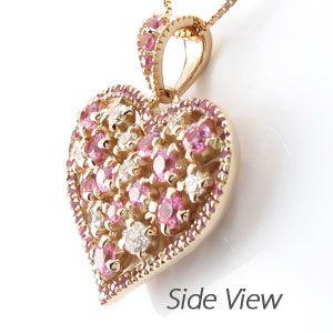 ハート ネックレス ダイヤモンド ゴールド 18k ピンクサファイア ペンダント 透かし 18金 誕生日 プレゼント バレンタイン |  | 02