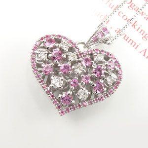 ネックレス レディース ハートダイヤモンド プラチナ 900 ピンク