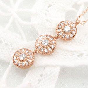 ダイヤモンド ネックレス レディース ゴールド 18k ペンダント アンティーク ミル 18金 k18 PG揺れる 3連 誕生日 プレゼント 父の日の画像