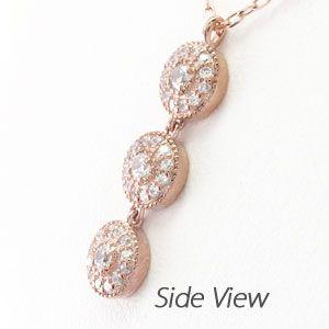 ダイヤモンド ネックレス レディース ゴールド 18k ペンダント アンティーク ミル 18金 k18 PG揺れる 3連 誕生日 プレゼント 父の日の画像