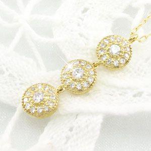 ダイヤモンド ネックレス レディース ゴールド 18k ペンダント アンティーク ミル 18金揺れる 3連 誕生日 プレゼント 父の日の画像