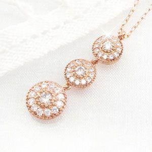 ダイヤモンド ネックレス レディース ゴールド 18k ペンダント アンティーク ミル 18金 k18 PG揺れる 3連 誕生日 プレゼント 父の日の画像