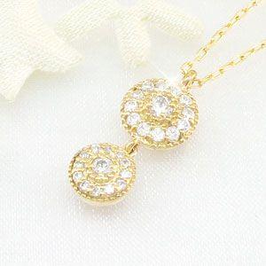 ダイヤモンド ネックレス レディース ゴールド 18k ペンダント アンティーク ミル 18金 k18 YG揺れる 誕生日 プレゼント 父の日の画像
