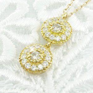 ダイヤモンド ネックレス レディース ゴールド 18k ペンダント ミル 18金揺れる 誕生日 プレゼント 父の日の画像