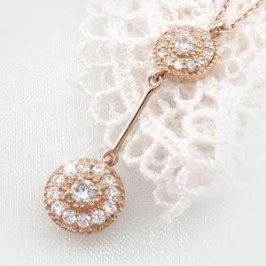 ダイヤモンド ネックレス レディース ゴールド 18k ペンダント アンティーク ミル 18金 k18 PG揺れる 誕生日 プレゼント 父の日の画像