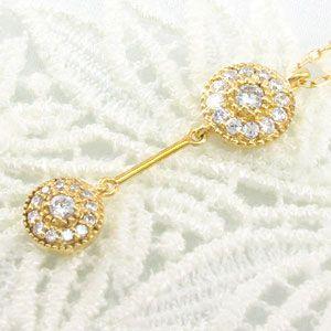 ダイヤモンド ネックレス レディース ゴールド 18k ペンダント アンティーク ミル 18金 k18 YG揺れる 誕生日 プレゼント 父の日の画像