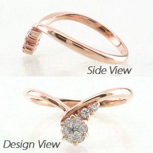 リング 指輪 レディース ダイヤモンド ゴールド 18k V字 Vライン 18金 k18 PG 父の日の画像