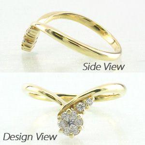 リング 指輪 レディース ダイヤモンド ゴールド 18k V字 Vライン 18金 k18 YG 父の日の画像