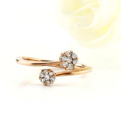 リング 指輪 レディース ダイヤモンド ゴールド 18k フラワー k18 PG 父の日の画像