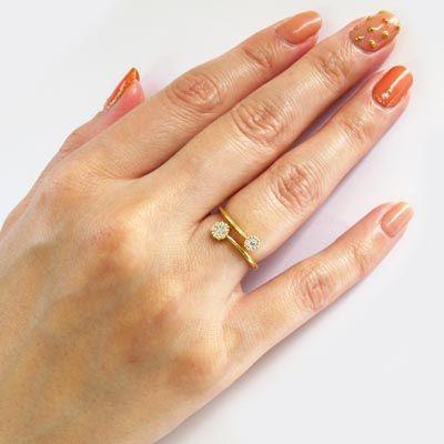 ダイヤモンド リング 指輪 ゴールド 18k フラワー k18 YG 父の日の画像