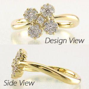 リング 指輪 レディース ダイヤモンド ゴールド 18k フラワー 18金 k18 YG 父の日の画像