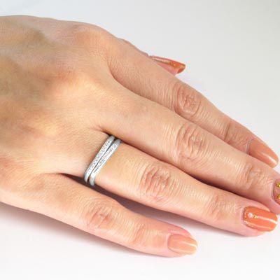 リング 指輪 レディース ゴールド 18k ダイヤモンド ウェーブ 2本 セット k18 父の日の画像