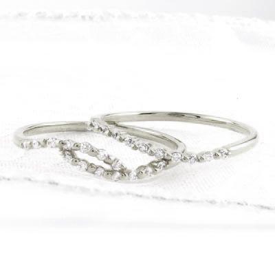 リング 指輪 レディース ゴールド 18k ダイヤモンド カーブ スレンダー 2本 セット k18 父の日の画像