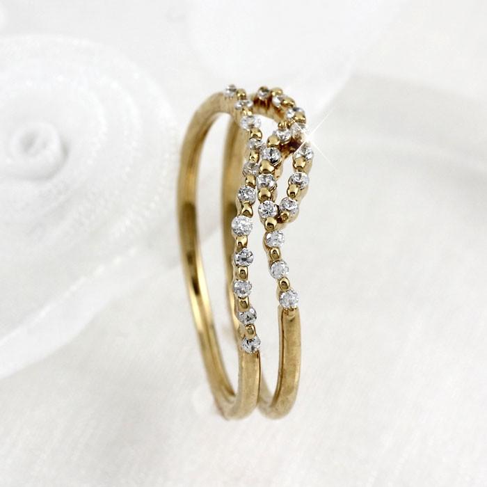リング 指輪 レディース ゴールド 18k ダイヤモンド カーブ スレンダー 2本 セット k18 YG 父の日の画像