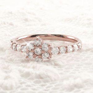 リング 指輪 レディース ダイヤモンド ゴールド 18k フラワー 18金 k18 PG 0.50ｃｔ 父の日の画像