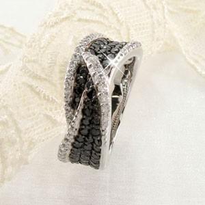 ブラックダイヤモンド リング 指輪 ダイヤ パヴェ カーブ ウェーブ