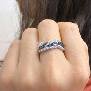 ブラックダイヤモンド リング 指輪 ダイヤ パヴェ カーブ ウェーブ  