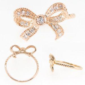 ダイヤモンド リング 指輪 ゴールド 18k リボン アンティーク ミル 18金 k18 PG 父の日の画像