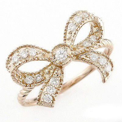 ダイヤモンド リング 指輪 ゴールド 18k リボン アンティーク ミル 18金 k18 PG 父の日の画像