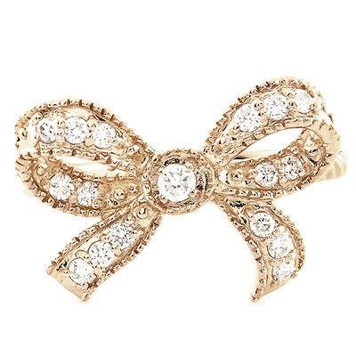ダイヤモンド リング 指輪 ゴールド 18k リボン アンティーク ミル 18金 k18 PG 父の日の画像