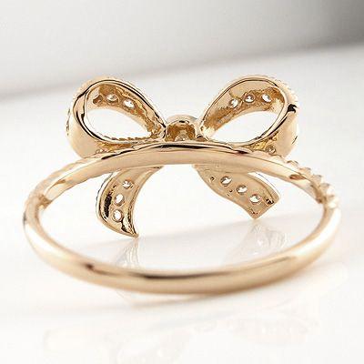 ダイヤモンド リング 指輪 ゴールド 18k リボン アンティーク ミル 18金 k18 PG 父の日の画像