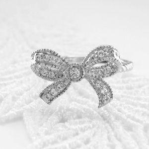 リング 指輪 レディース ダイヤモンド リボン アンティーク プラチナ