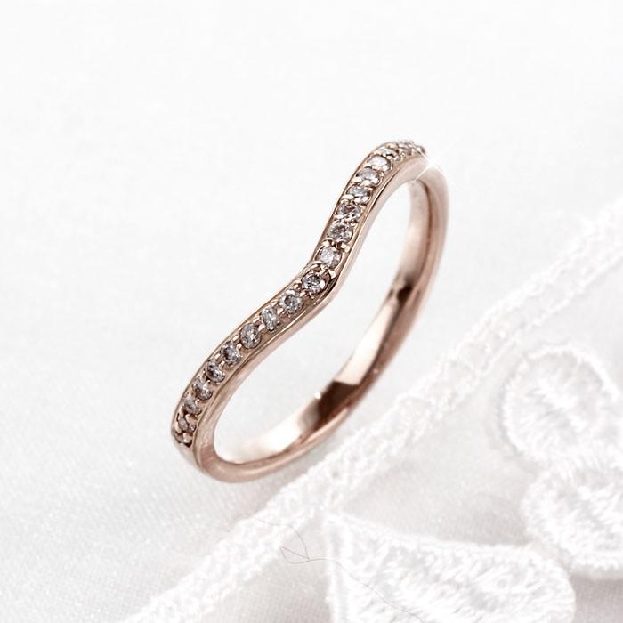 エタニティリング ダイヤモンド ピンクゴールド 18k ハーフ V字 マリッジ 結婚指輪 父の日の画像